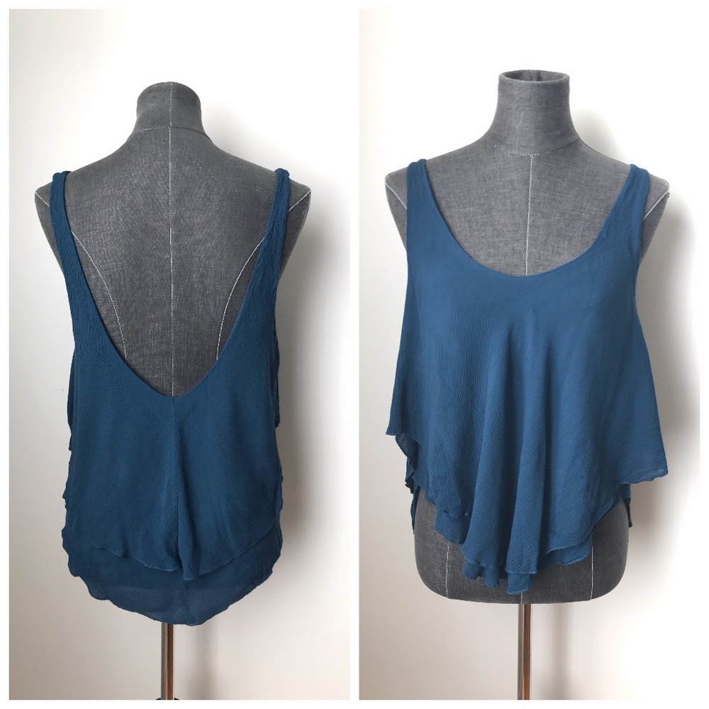 Free People Backless Layered Tank Top in Blue